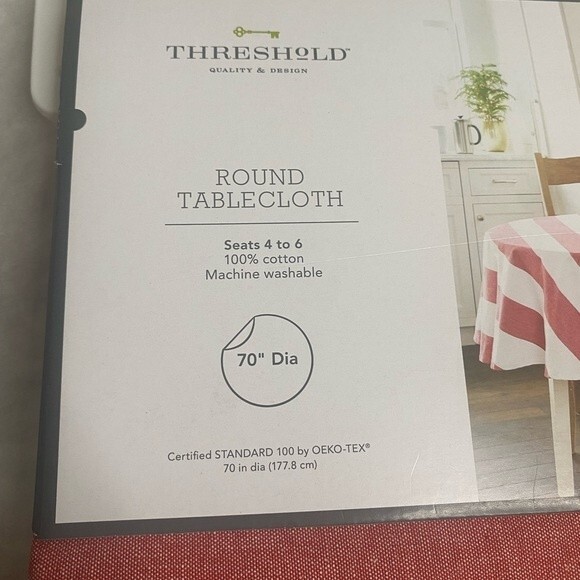 NEW Red Stripes Round Tablecloth 70” diameter Holiday Farmhouse Rustic Home - Picture 2 of 3